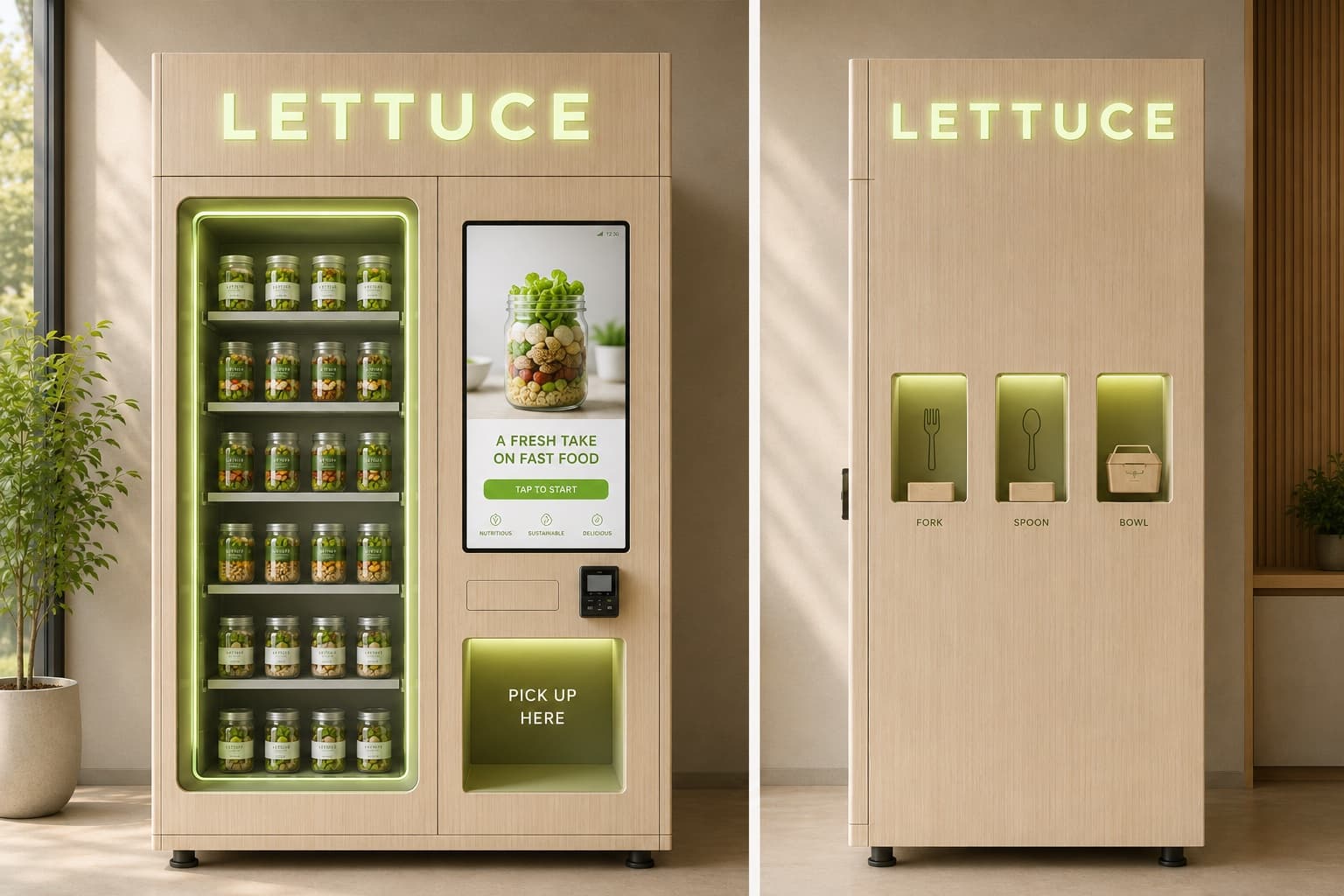 Lettuce-stasjon med jars på hyller